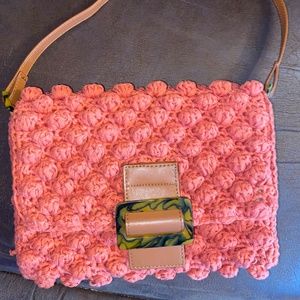 OKPTA Womens Red Orange Cinnabar Slender Medium Crocheted Handbag Baguette Purse